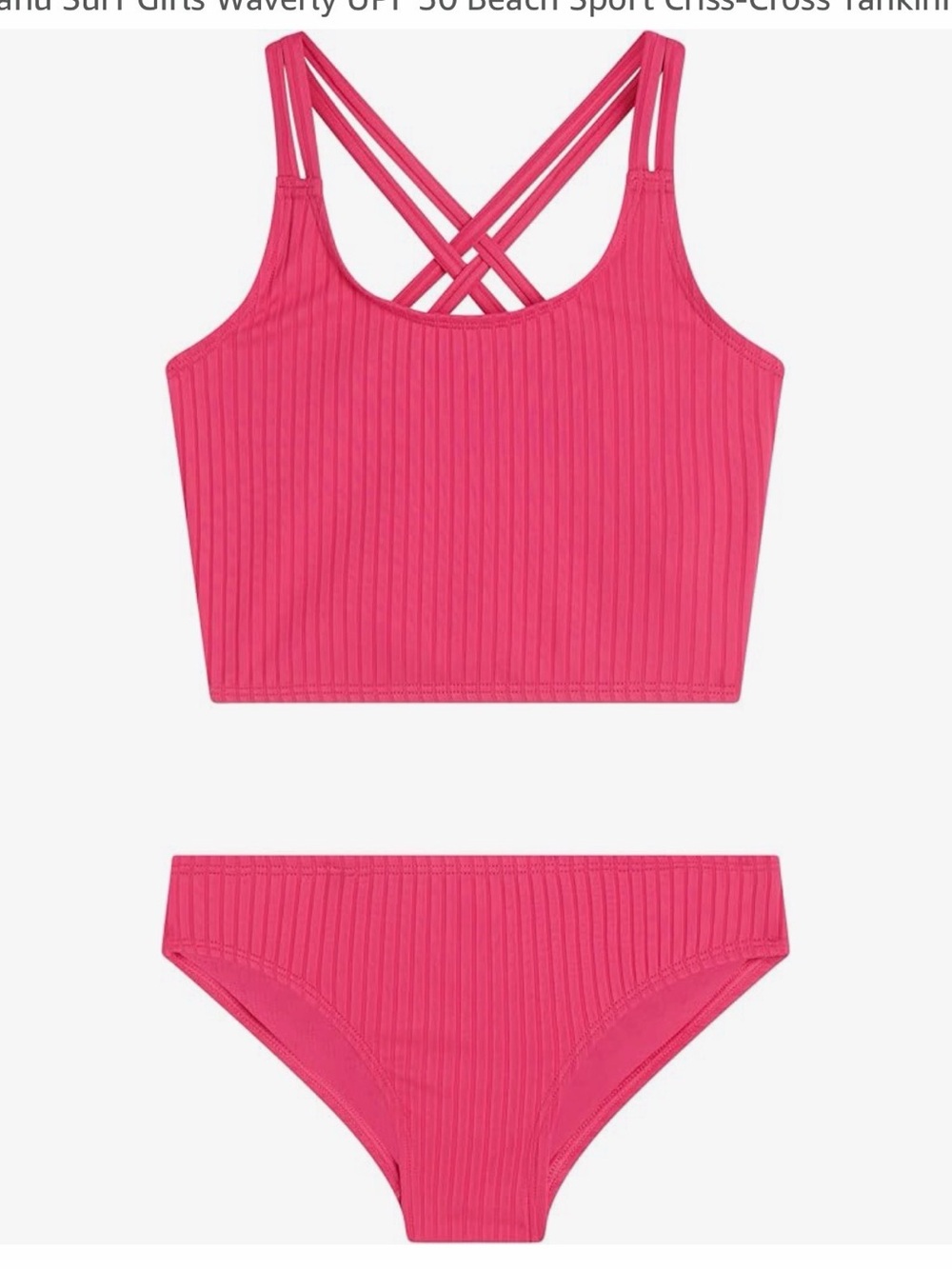 Kanu Surf Girls' UPF 50+ Beach Sport Criss-Cross Tankini, Solid Pink 8